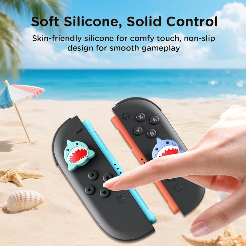 Jemdo Thumb Grips Compatible with Nintendo Switch 2 (2025) – 4pcs Blue Shark Design Silicone Joystick Caps, Comfortable Controller Stick Gifts for Kids & Gamers - Image 2